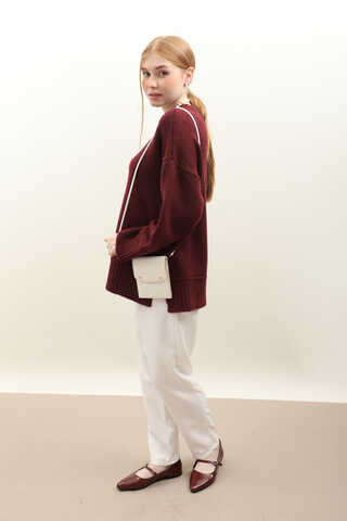 Önden Dikişli Oversize Kazak Bordo - 2