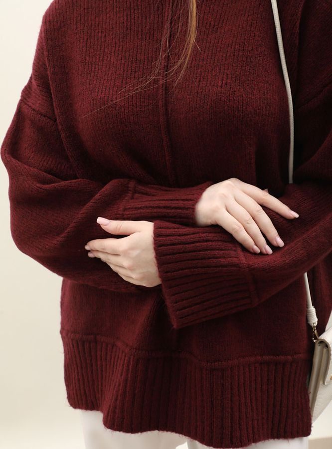 Önden Dikişli Oversize Kazak Bordo - 6