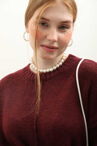 Önden Dikişli Oversize Kazak Bordo - 7