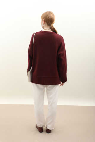 Önden Dikişli Oversize Kazak Bordo - 9