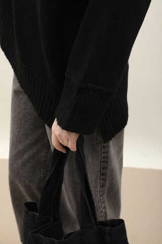 Önden Dikişli Oversize Kazak Siyah - 6