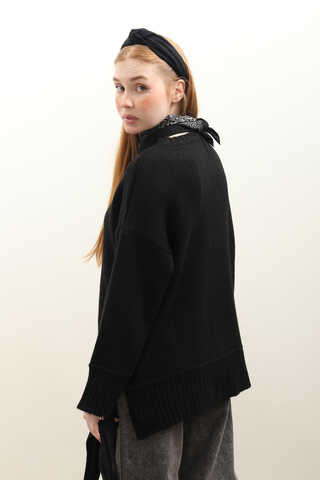 Önden Dikişli Oversize Kazak Siyah - 9