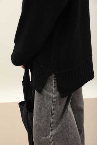 Önden Dikişli Oversize Kazak Siyah - 10