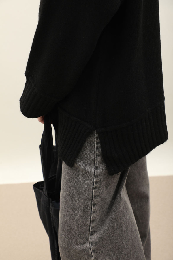 Önden Dikişli Oversize Kazak Siyah - 10