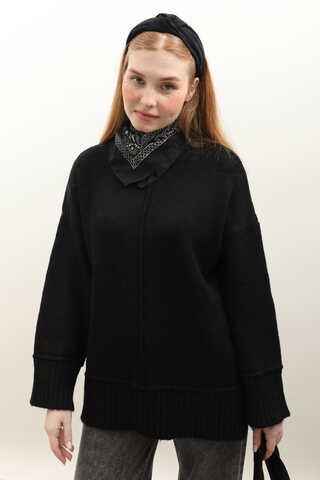 Önden Dikişli Oversize Kazak Siyah - 3