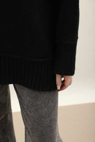 Önden Dikişli Oversize Kazak Siyah - 7