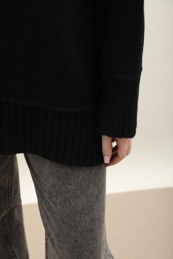 Önden Dikişli Oversize Kazak Siyah - 7