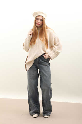 Önden Dikişli Oversize Kazak Taş - 2