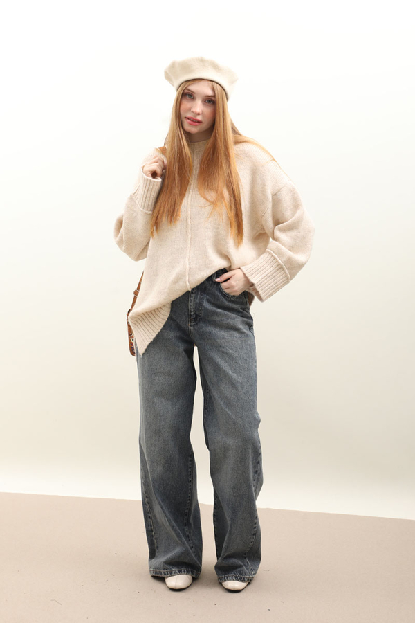 Önden Dikişli Oversize Kazak Taş - 2