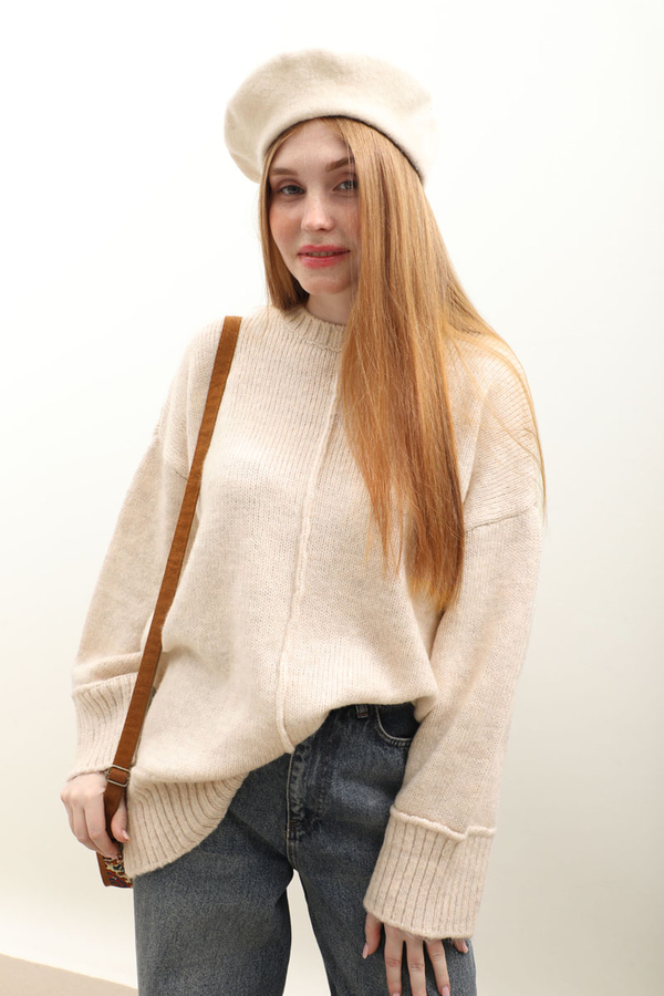 Önden Dikişli Oversize Kazak Taş - 3