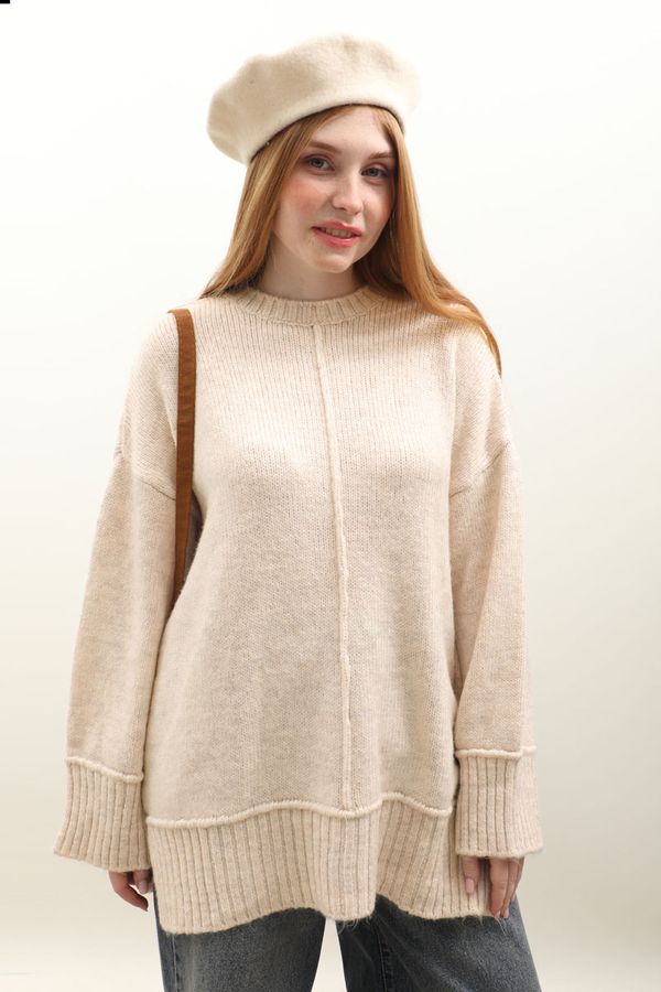 Önden Dikişli Oversize Kazak Taş - 5