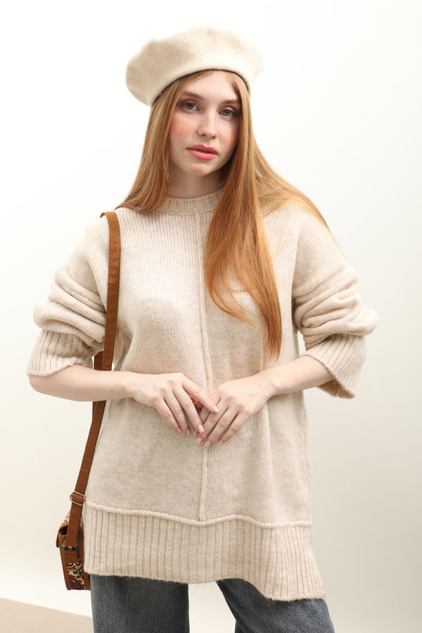 Önden Dikişli Oversize Kazak Taş - 1