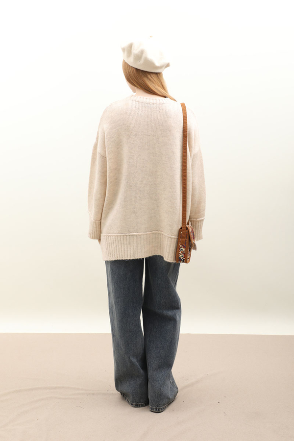 Önden Dikişli Oversize Kazak Taş - 9