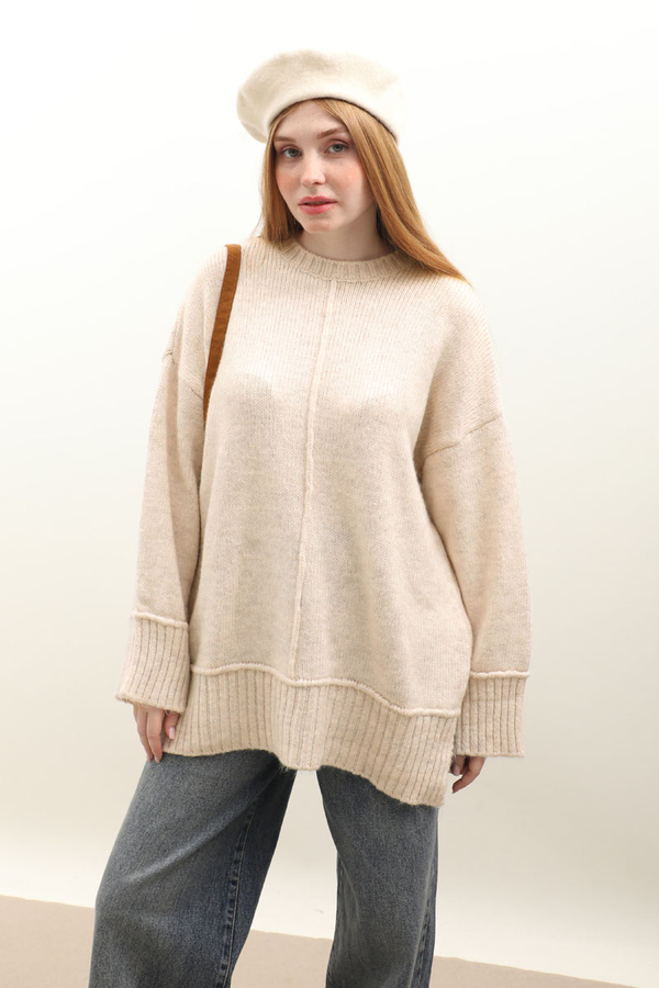 Önden Dikişli Oversize Kazak Taş - 4