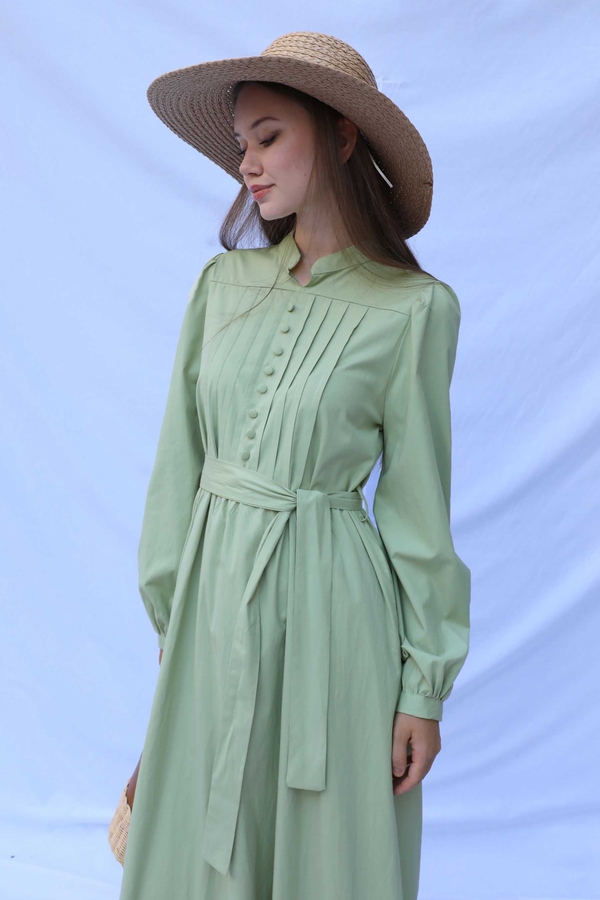 Önden Düğmeli Poplin Elbise Avokado 