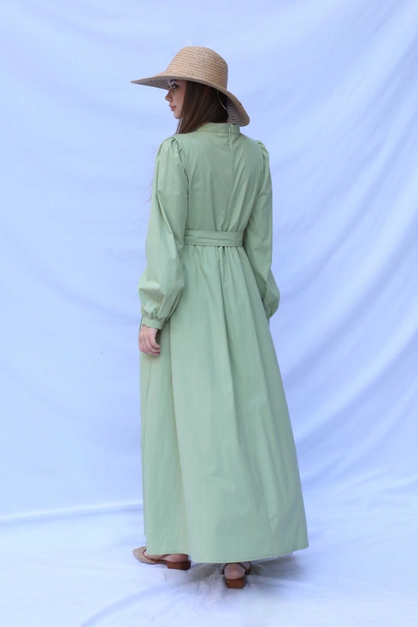 Önden Düğmeli Poplin Elbise Avokado - 9