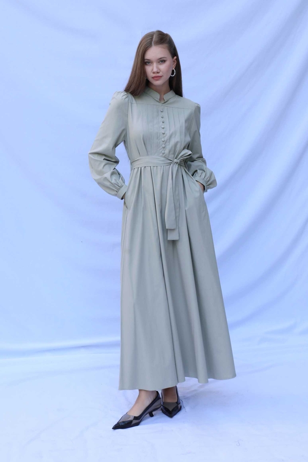 Önden Düğmeli Poplin Elbise Çakıl - 3