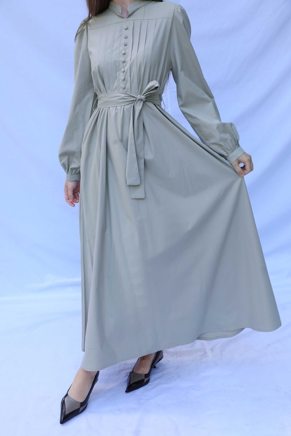 Önden Düğmeli Poplin Elbise Çakıl - 1