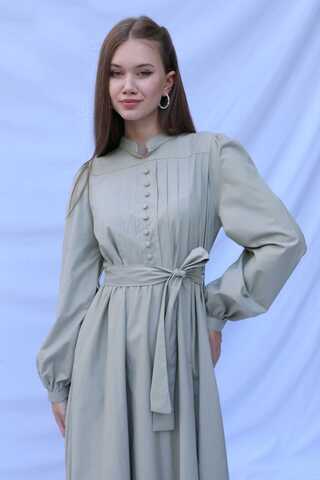 Önden Düğmeli Poplin Elbise Çakıl - 4