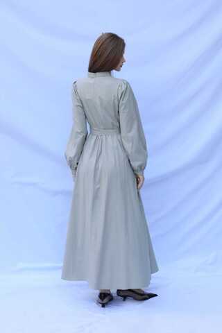 Önden Düğmeli Poplin Elbise Çakıl - 7