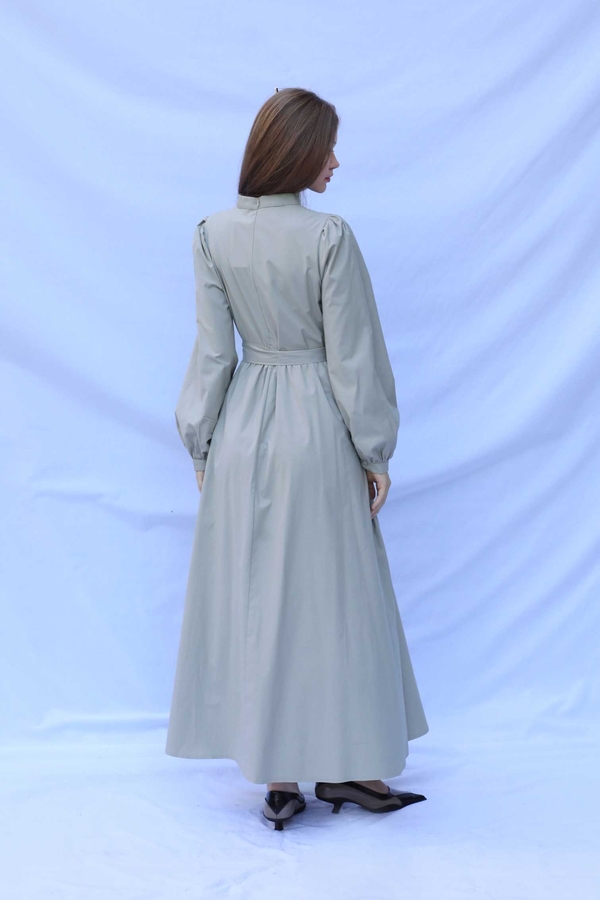 Önden Düğmeli Poplin Elbise Çakıl - 7