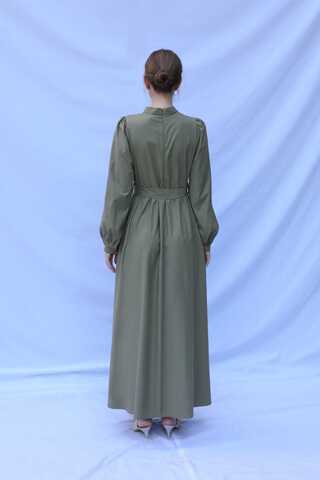 Önden Düğmeli Poplin Elbise Haki - 8