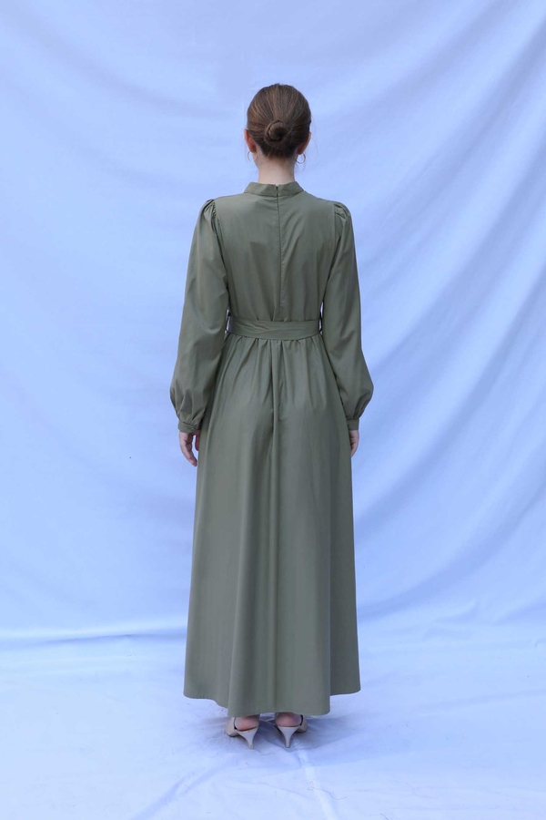 Önden Düğmeli Poplin Elbise Haki - 8