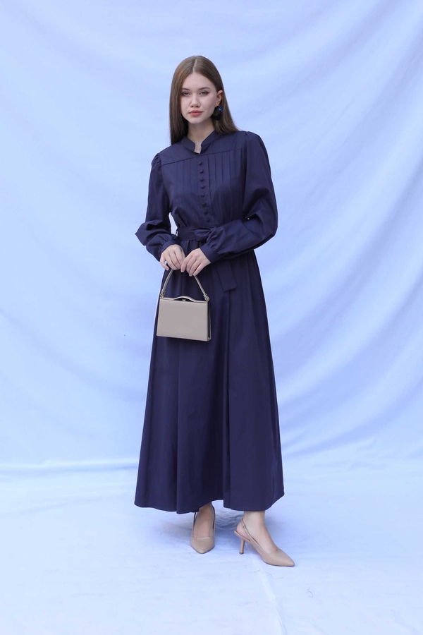 Önden Düğmeli Poplin Elbise Lacivert - 2