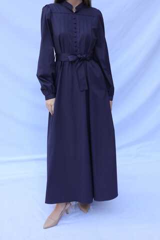 Önden Düğmeli Poplin Elbise Lacivert - 4