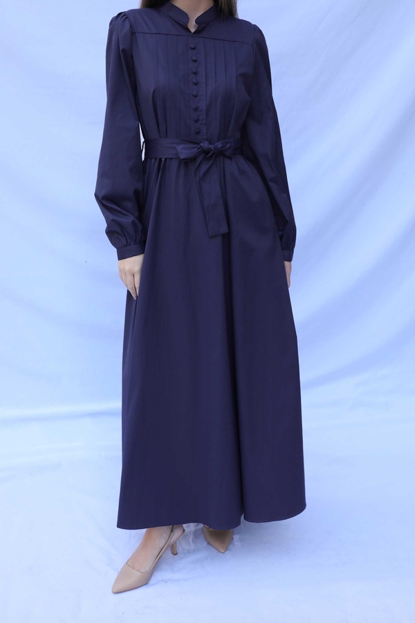 Önden Düğmeli Poplin Elbise Lacivert - 4