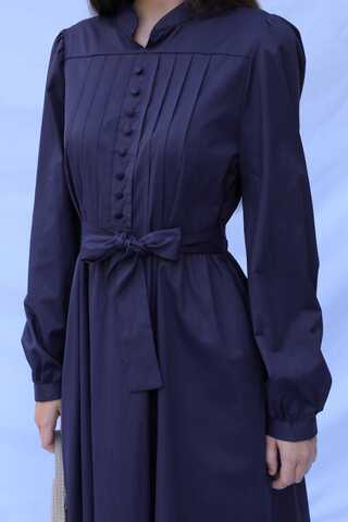 Önden Düğmeli Poplin Elbise Lacivert - 6