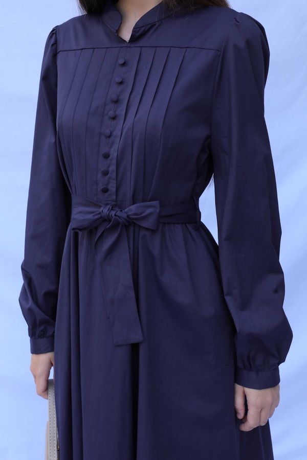 Önden Düğmeli Poplin Elbise Lacivert - 6