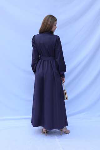 Önden Düğmeli Poplin Elbise Lacivert - 7