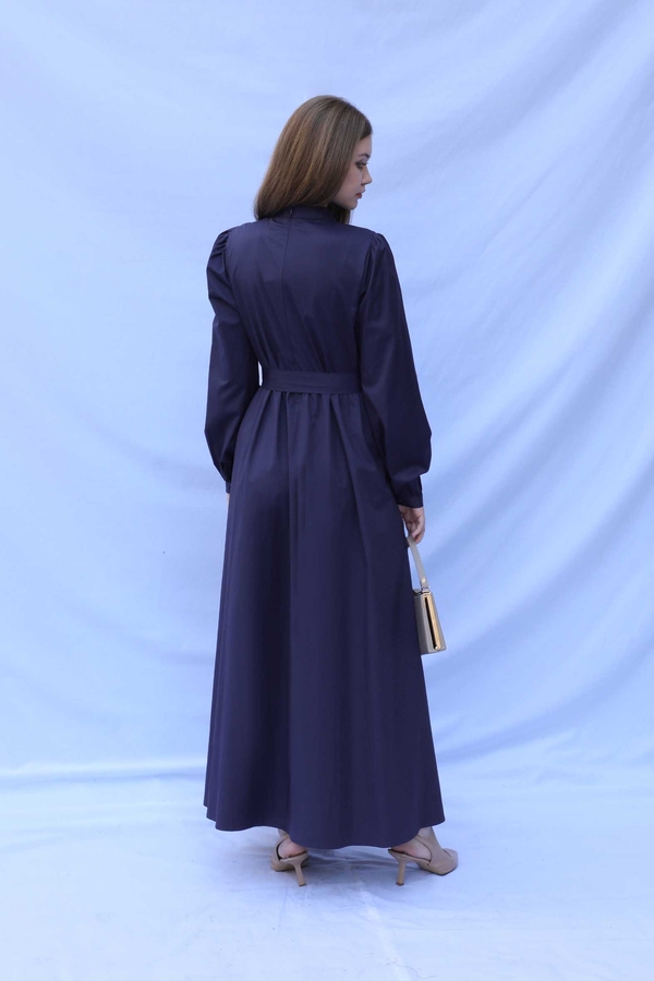 Önden Düğmeli Poplin Elbise Lacivert - 7