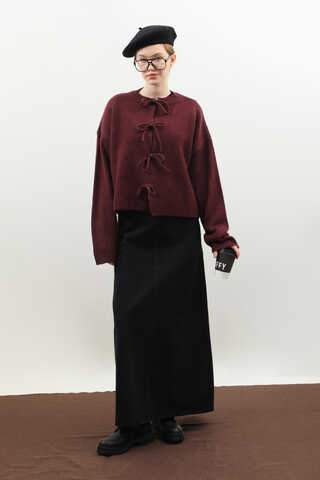 Önü Bağcıklı Hırka Bordo - 1