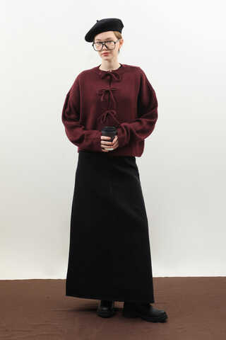 Önü Bağcıklı Hırka Bordo - 2