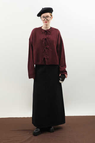 Önü Bağcıklı Hırka Bordo - 3