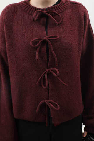 Önü Bağcıklı Hırka Bordo - 7