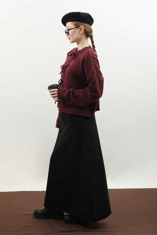 Önü Bağcıklı Hırka Bordo - 8