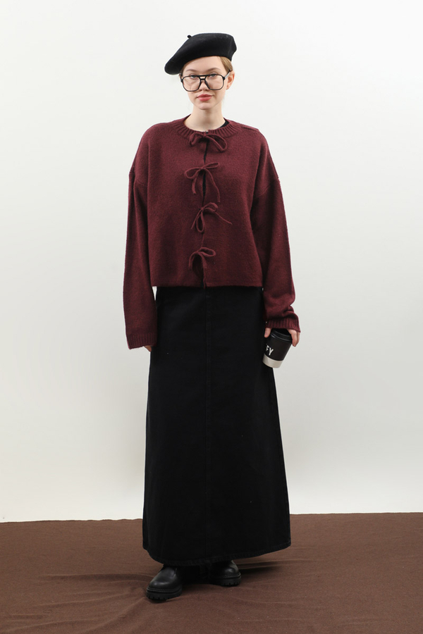 Önü Bağcıklı Hırka Bordo - 3