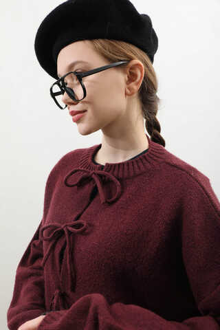 Önü Bağcıklı Hırka Bordo - 6