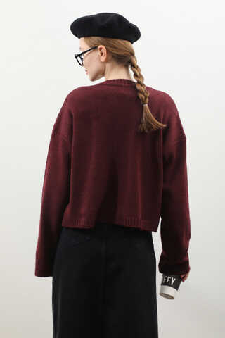 Önü Bağcıklı Hırka Bordo - 11