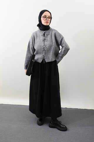 Önü Bağcıklı Hırka Gri - 3