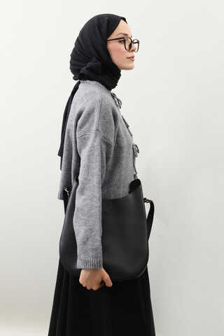 Önü Bağcıklı Hırka Gri - 6