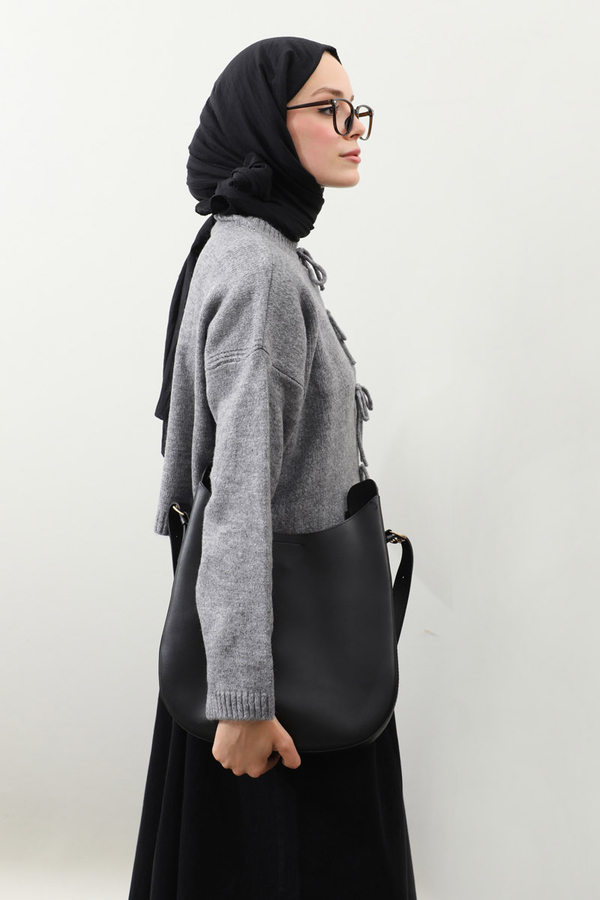 Önü Bağcıklı Hırka Gri - 6