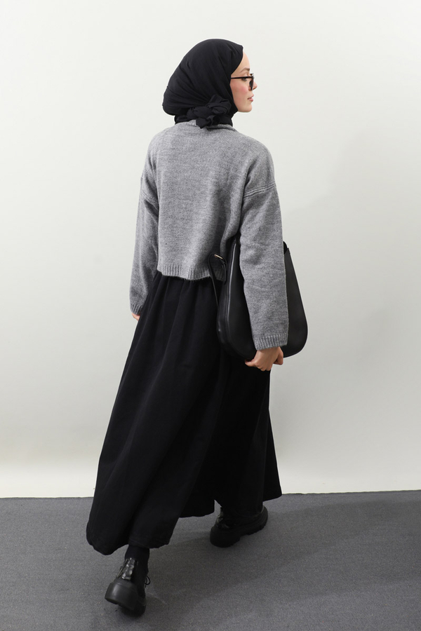 Önü Bağcıklı Hırka Gri - 9