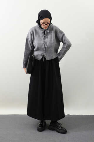 Önü Bağcıklı Hırka Gri - 2