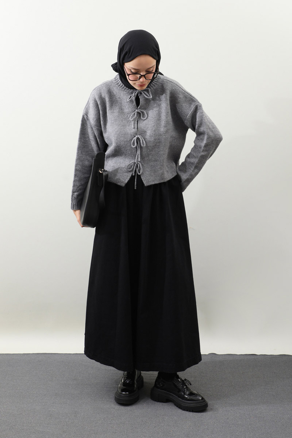 Önü Bağcıklı Hırka Gri - 2