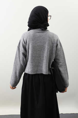 Önü Bağcıklı Hırka Gri - 8