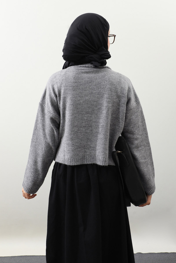 Önü Bağcıklı Hırka Gri - 8